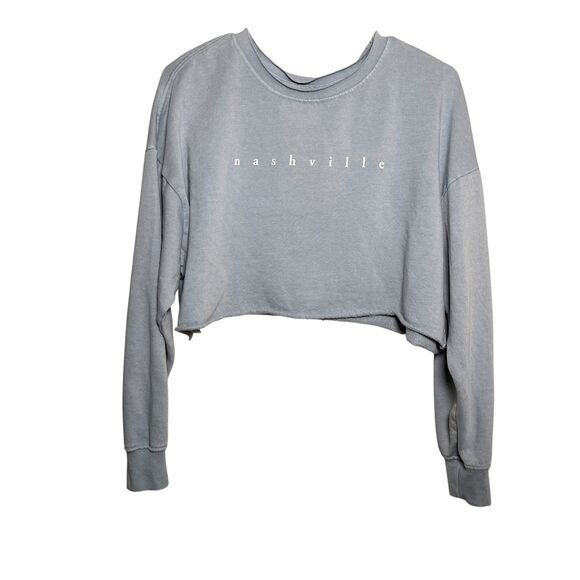 Nashville Sweatshirt Women's Small Gray Cropped Pullover Long Sleeve Boxy - Picture 1 of 8